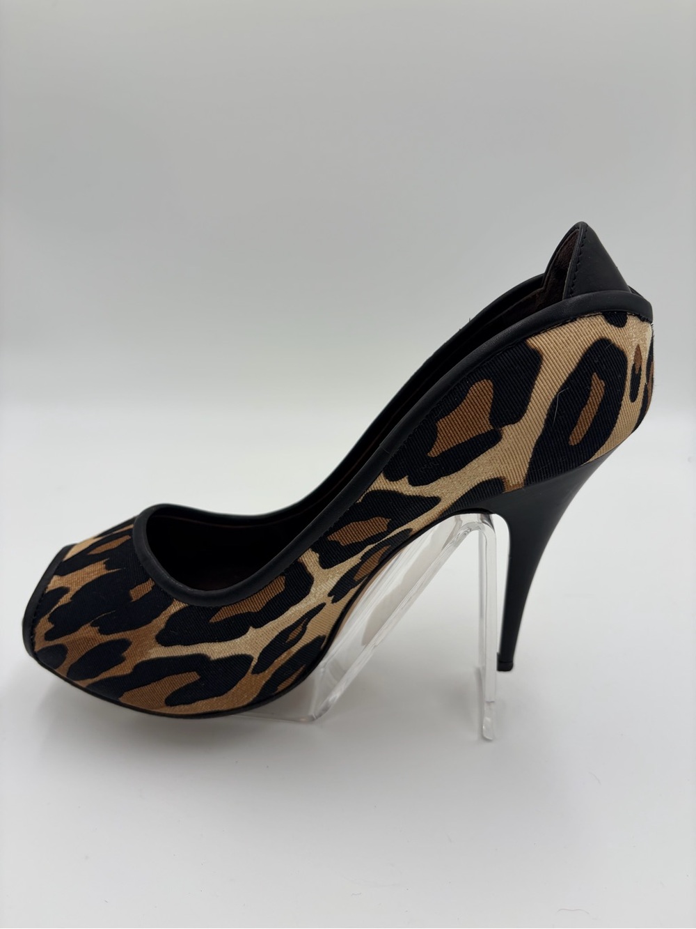 Giuseppe Zanotti Leopard Print High Heel Pump Peep Toe Stiletto Black & Brown 39